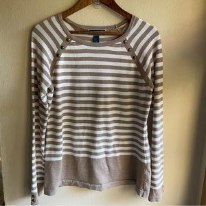 Karen Scott Fine Gauge Striped Crewneck Sweater with Metal Detail. Size Large